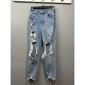 Cello Jeans Womens 3 Blue Distressed Mom High Rise Ripped Frayed Hem Denim Pants